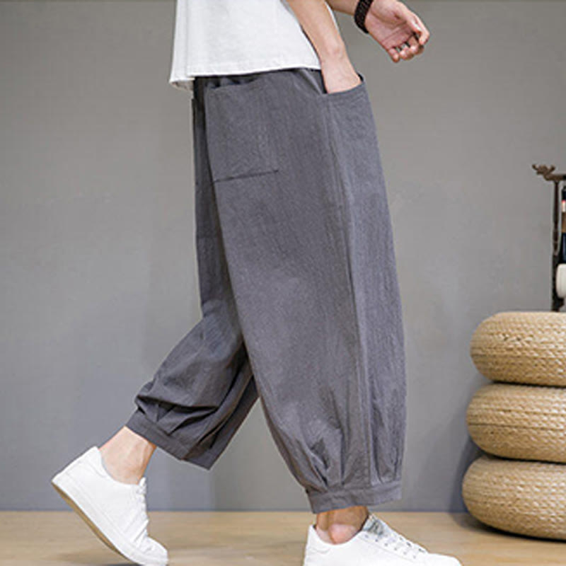 Buddha Stonesシンプルコットン メンズ クロップド カプリ ハーレムパンツ ポケット付き - image 4