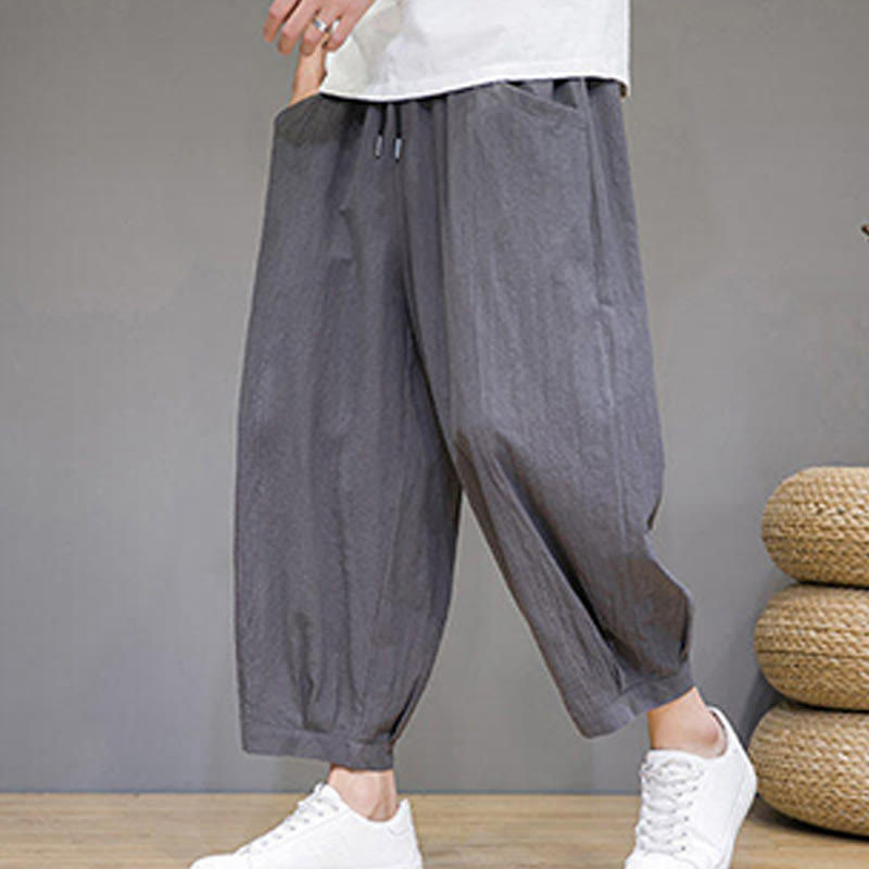 Buddha Stonesシンプルコットン メンズ クロップド カプリ ハーレムパンツ ポケット付き - image 2