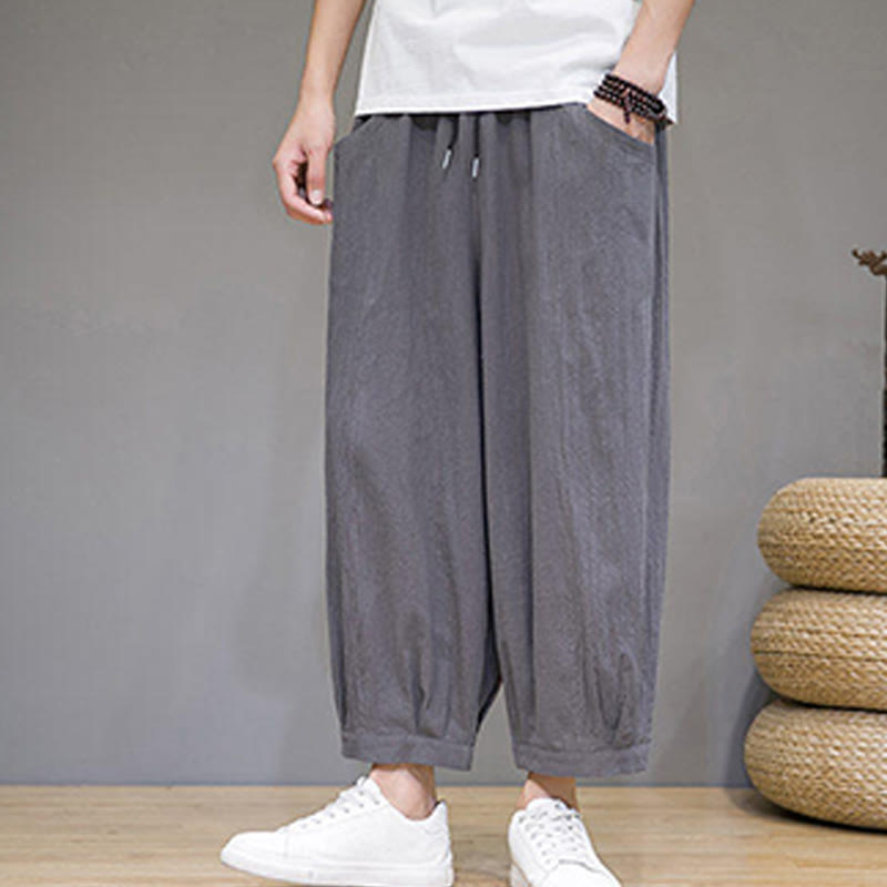 Buddha Stonesシンプルコットン メンズ クロップド カプリ ハーレムパンツ ポケット付き - image 7