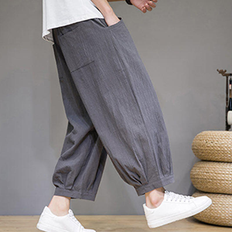 Buddha Stonesシンプルコットン メンズ クロップド カプリ ハーレムパンツ ポケット付き - image 6