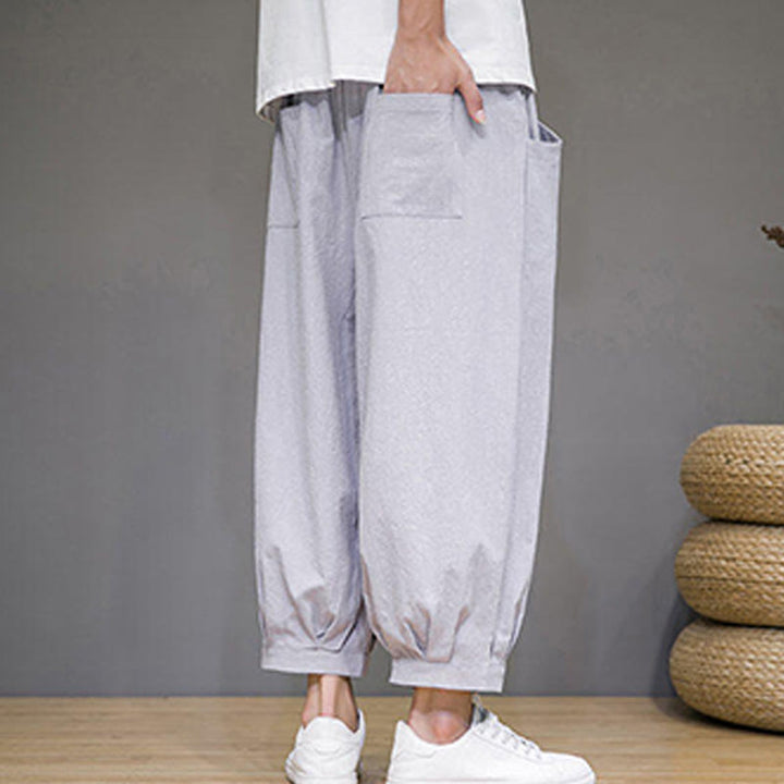 Buddha Stonesシンプルコットン メンズ クロップド カプリ ハーレムパンツ ポケット付き - image 12