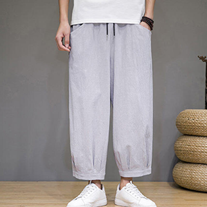 Buddha Stonesシンプルコットン メンズ クロップド カプリ ハーレムパンツ ポケット付き - image 11