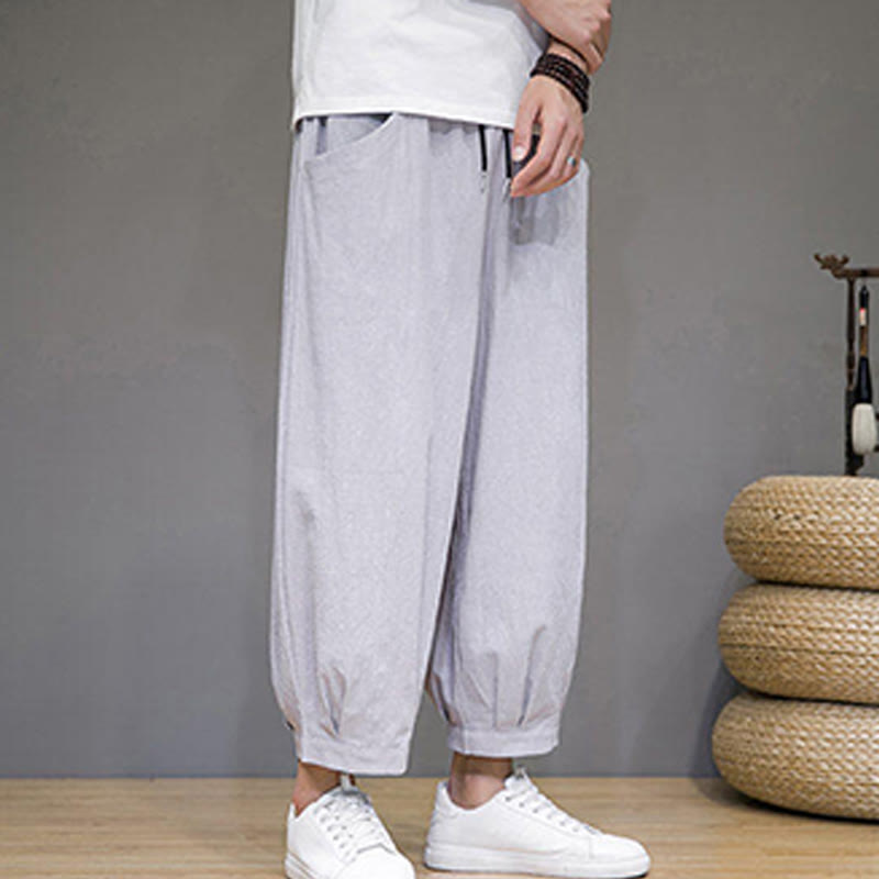 Buddha Stonesシンプルコットン メンズ クロップド カプリ ハーレムパンツ ポケット付き - image 16