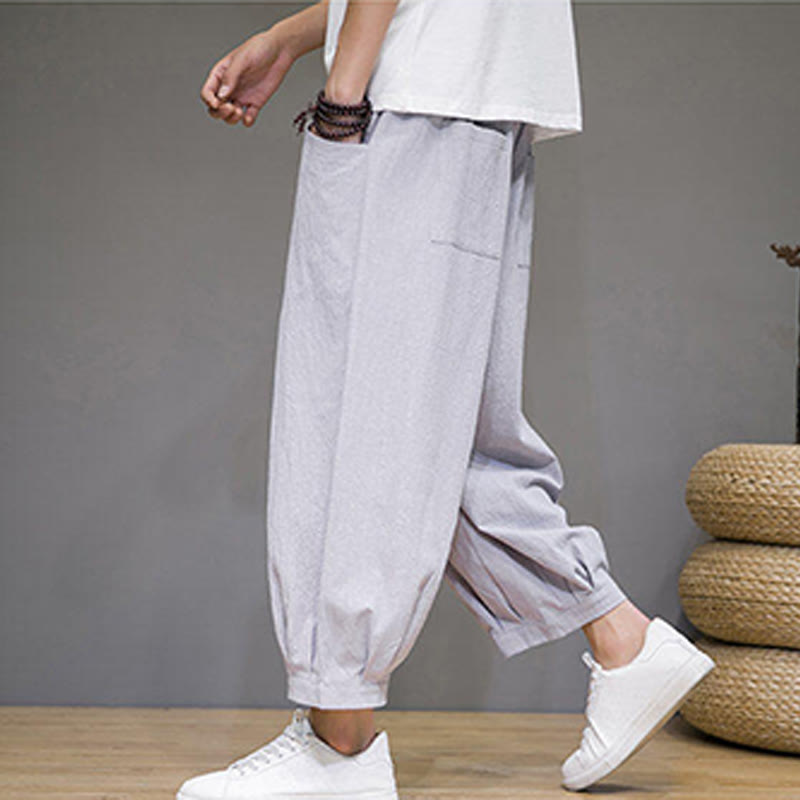 Buddha Stonesシンプルコットン メンズ クロップド カプリ ハーレムパンツ ポケット付き - image 14