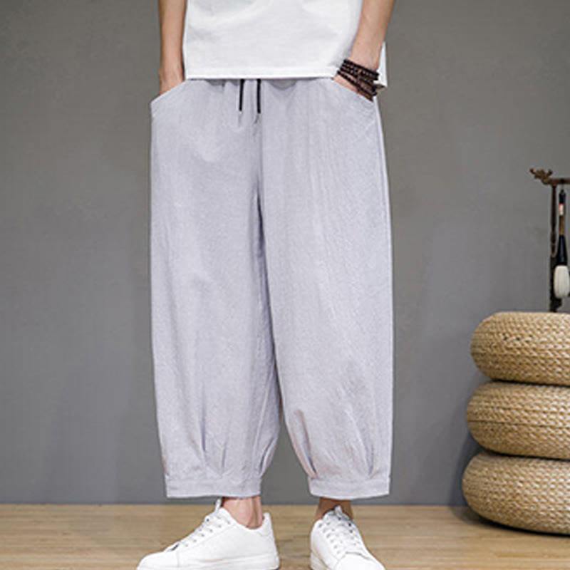 Buddha Stonesシンプルコットン メンズ クロップド カプリ ハーレムパンツ ポケット付き - image 17