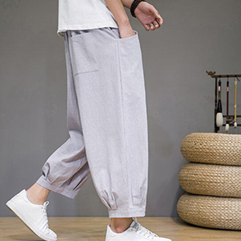 Buddha Stonesシンプルコットン メンズ クロップド カプリ ハーレムパンツ ポケット付き - image 13