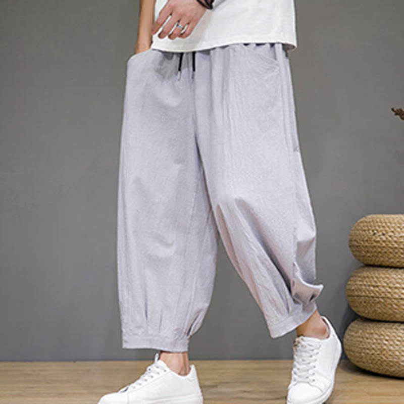 Buddha Stonesシンプルコットン メンズ クロップド カプリ ハーレムパンツ ポケット付き - image 15