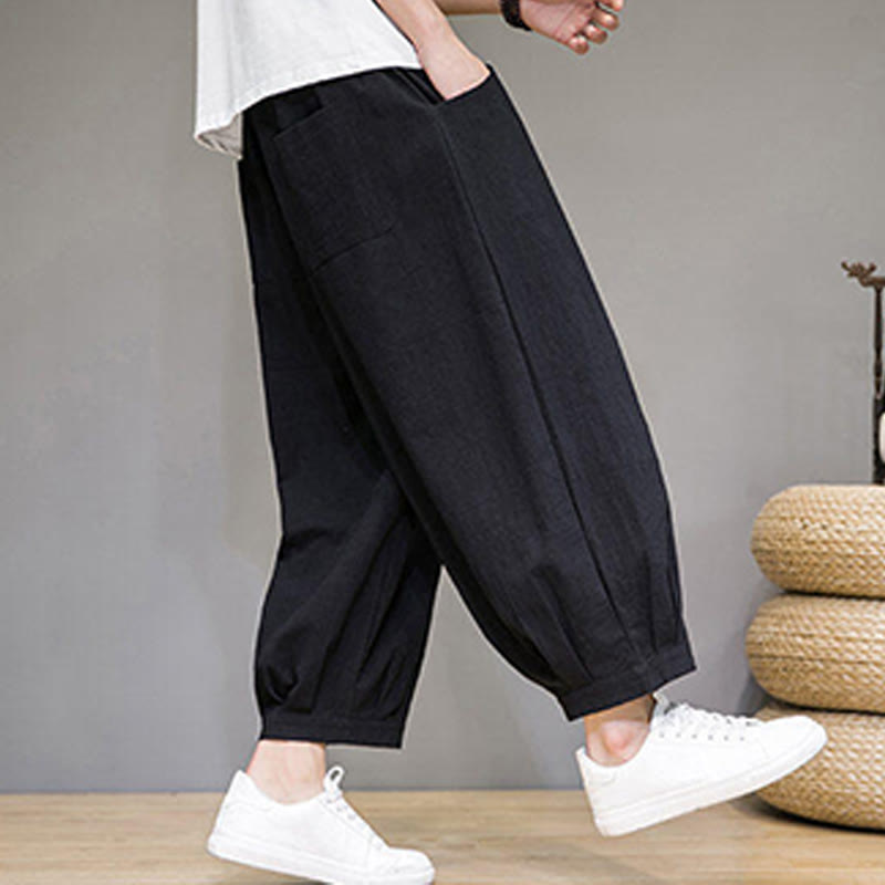 Buddha Stonesシンプルコットン メンズ クロップド カプリ ハーレムパンツ ポケット付き - image 26