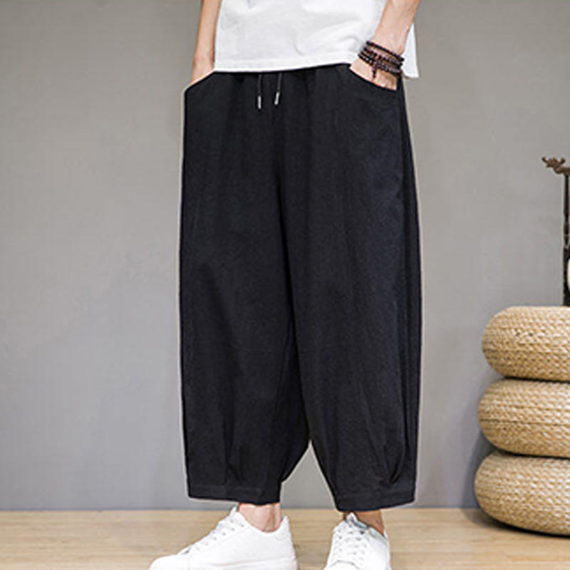 Buddha Stonesシンプルコットン メンズ クロップド カプリ ハーレムパンツ ポケット付き - image 27
