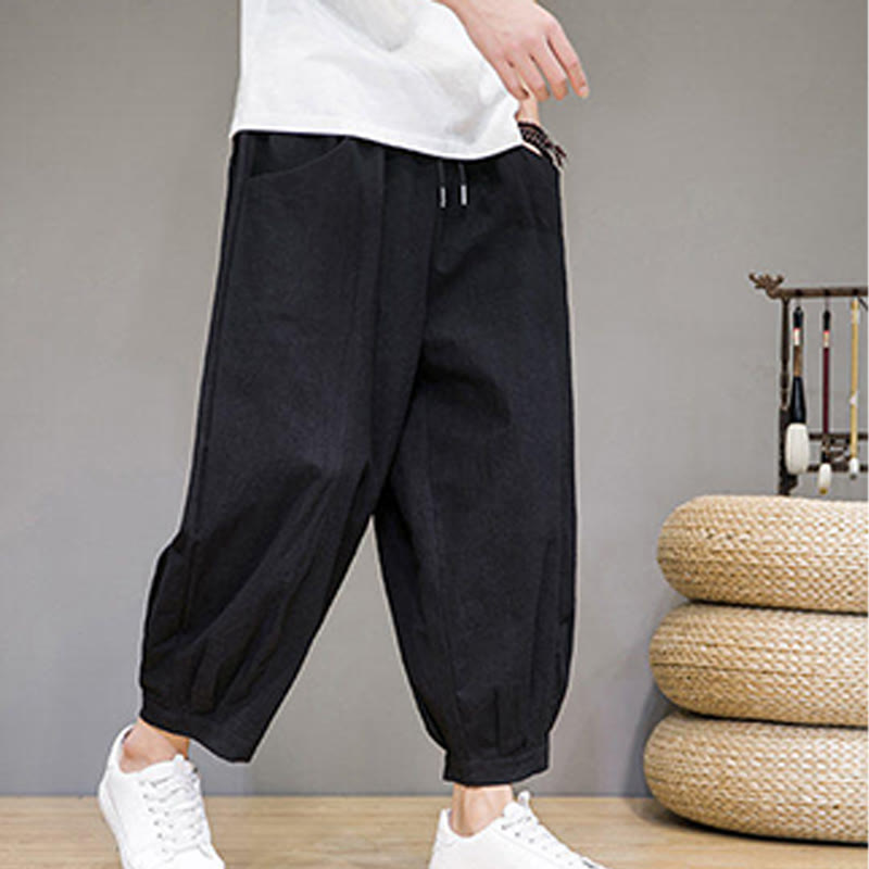 Buddha Stonesシンプルコットン メンズ クロップド カプリ ハーレムパンツ ポケット付き - image 21
