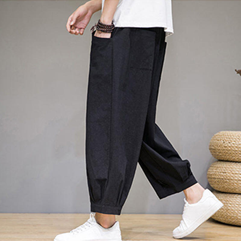 Buddha Stonesシンプルコットン メンズ クロップド カプリ ハーレムパンツ ポケット付き - image 24