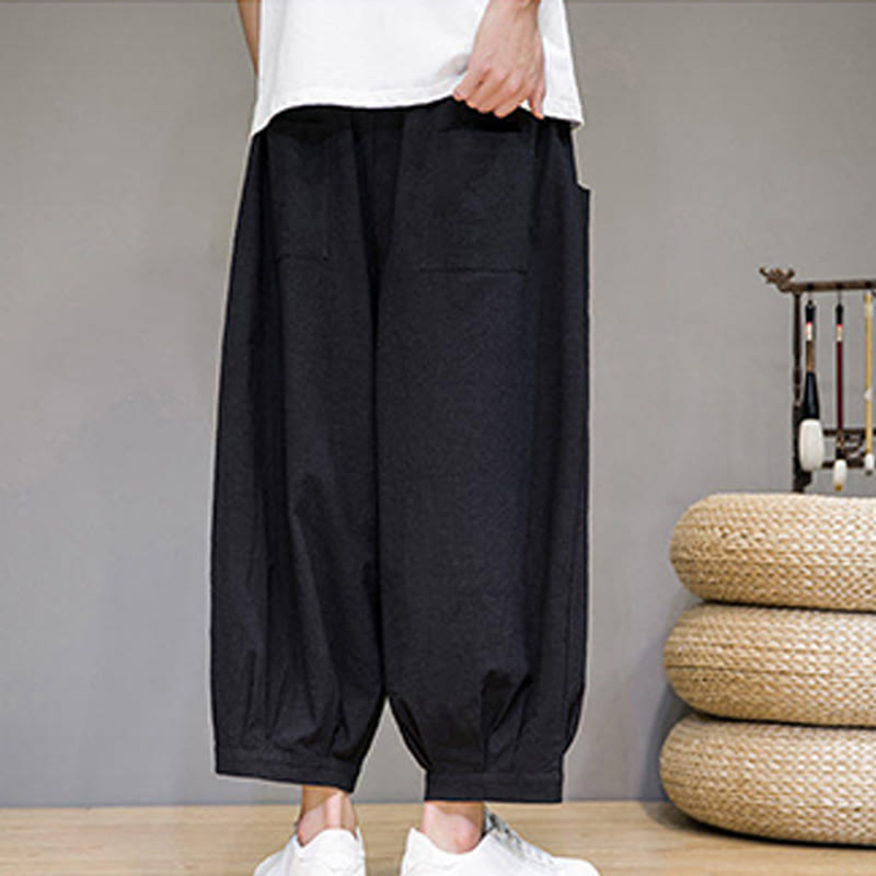 Buddha Stonesシンプルコットン メンズ クロップド カプリ ハーレムパンツ ポケット付き - image 22