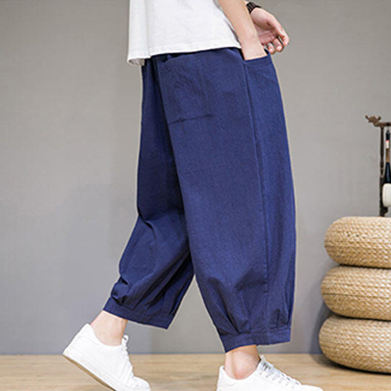 Buddha Stonesシンプルコットン メンズ クロップド カプリ ハーレムパンツ ポケット付き - image 32