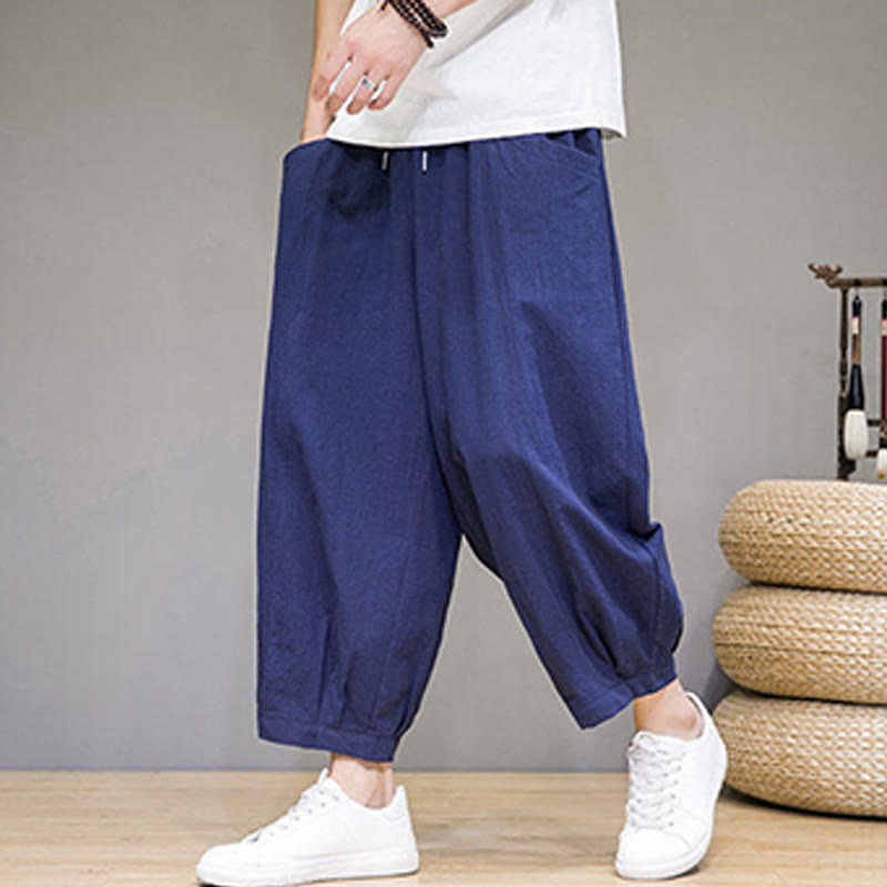 Buddha Stonesシンプルコットン メンズ クロップド カプリ ハーレムパンツ ポケット付き - image 35