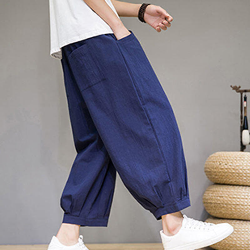 Buddha Stonesシンプルコットン メンズ クロップド カプリ ハーレムパンツ ポケット付き - image 36