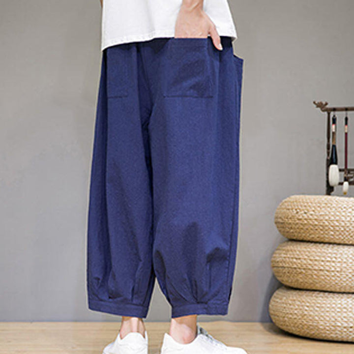 Buddha Stonesシンプルコットン メンズ クロップド カプリ ハーレムパンツ ポケット付き - image 31