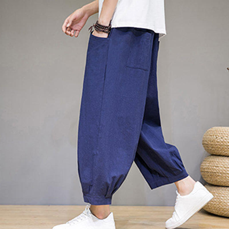 Buddha Stonesシンプルコットン メンズ クロップド カプリ ハーレムパンツ ポケット付き - image 33