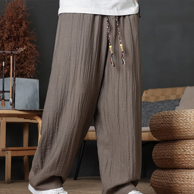 Buddha Stonesカジュアル無地ドローストリングデザインメンズパンツポケット付き - タン - US/UK/AU46、 EU56 (5XL) - image 0