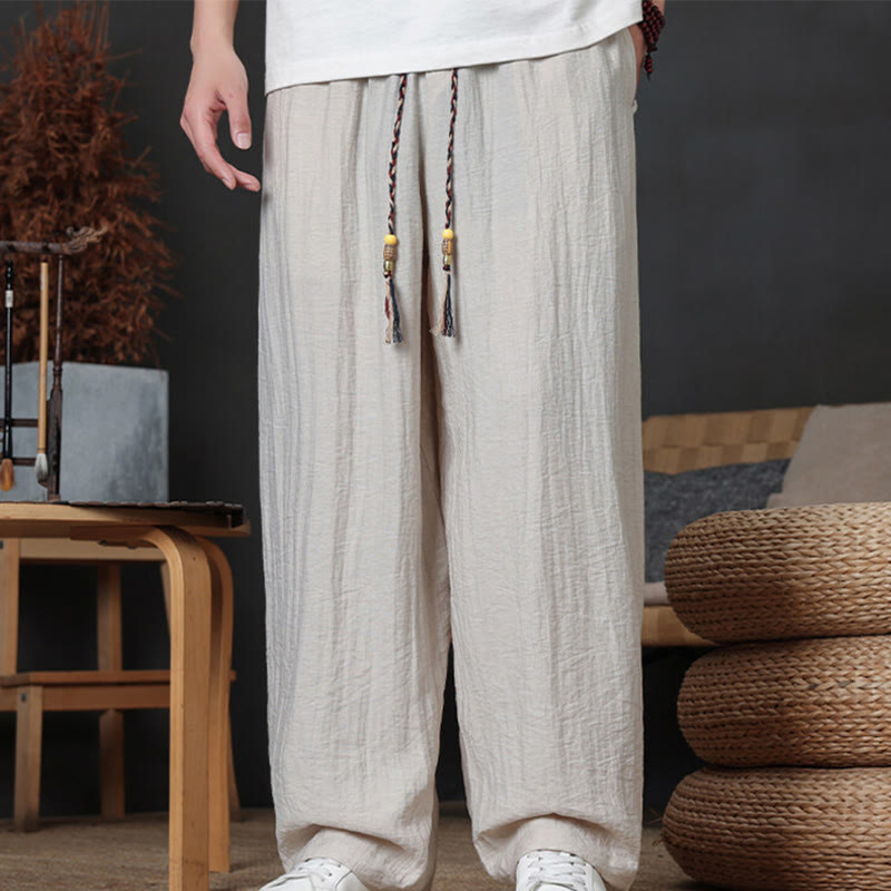 Buddha Stonesカジュアル無地ドローストリングデザインメンズパンツポケット付き - リネン - US/UK/AU46、 EU56 (5XL) - image 11