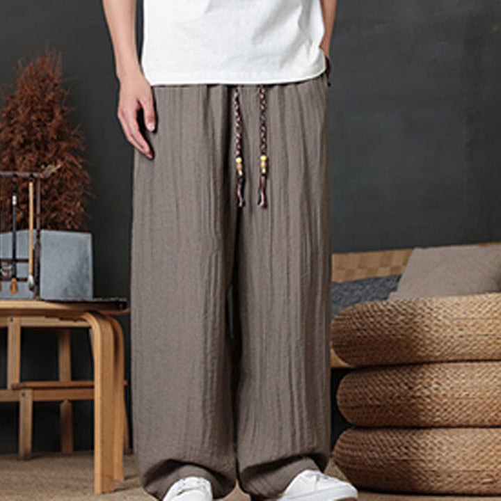 Buddha Stonesカジュアル無地ドローストリングデザインメンズパンツポケット付き - image 1