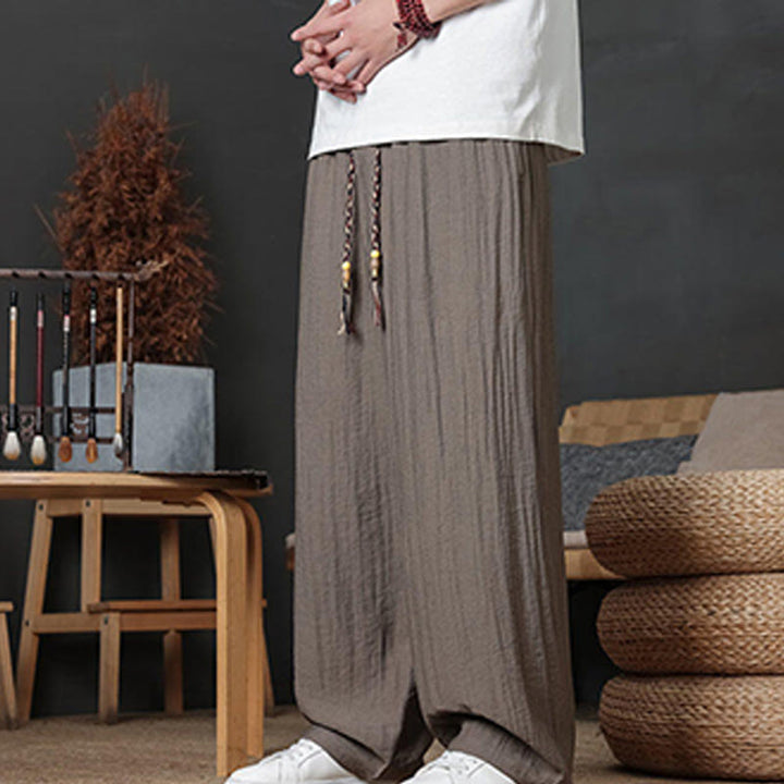 Buddha Stonesカジュアル無地ドローストリングデザインメンズパンツポケット付き - image 3