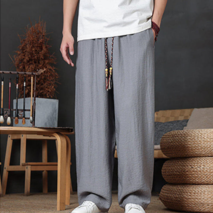 Buddha Stonesカジュアル無地ドローストリングデザインメンズパンツポケット付き - image 28