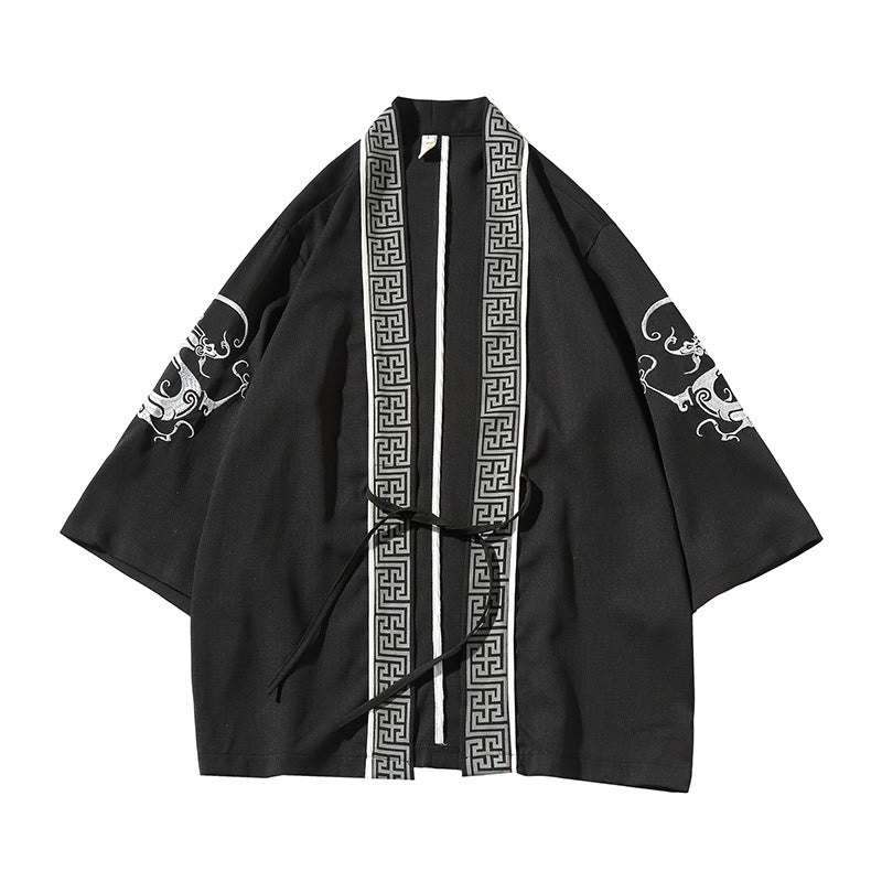 Buddha Stones刺繍龍鳳凰吉祥雲波葉​​鶴前開きジャケットメンズ着物 - image 2
