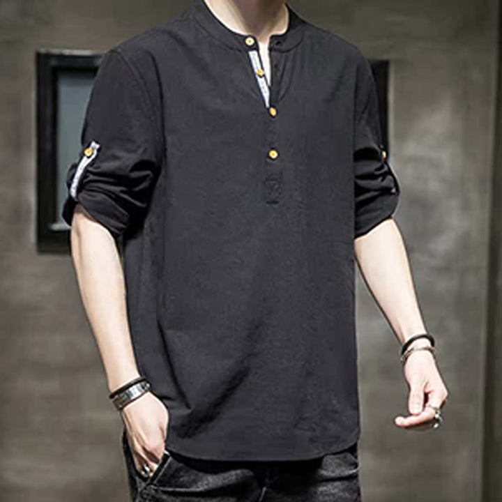 Buddha Stonesサマーソリッド メンズ ハーフボタン 半袖 リネンシャツ - image 12