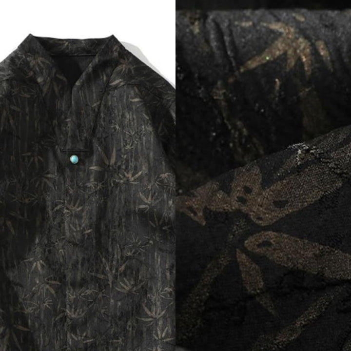 Buddha Stonesサマー ゴールデンバンブー ジャカード メンズ ハーフスリーブ リネンシャツ - image 4
