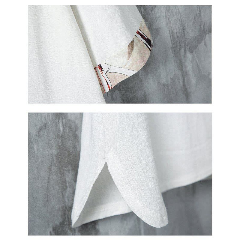 Buddha Stones夏用 カエルボタン イエロー 竹の葉 半袖 メンズ リネンシャツ - image 5