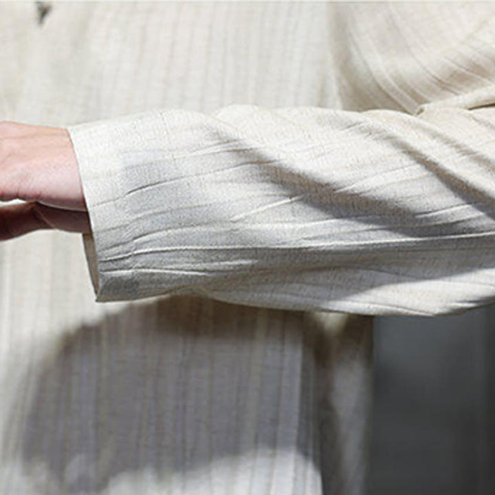 Buddha Stones無地 Vネック 長袖 メンズ リネンシャツ - image 20