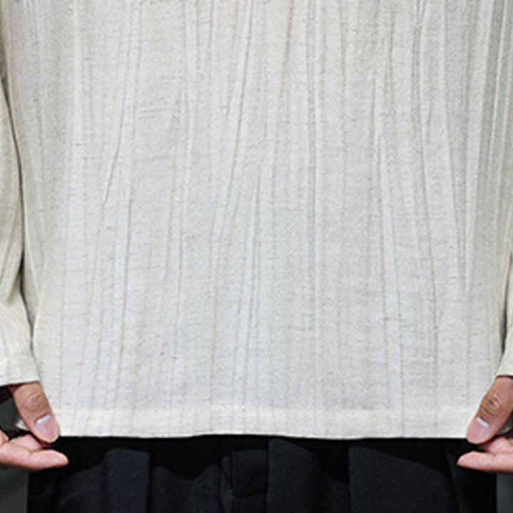 Buddha Stones無地 Vネック 長袖 メンズ リネンシャツ - image 19