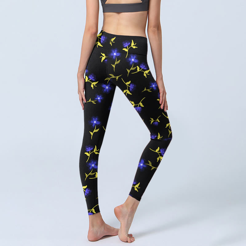 Buddha Stonesブルー 花 葉柄 プリント ジムレギンス レディース ヨガパンツ - image 4