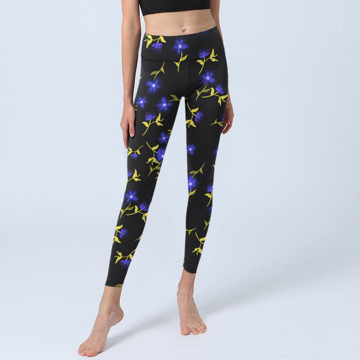 Buddha Stonesブルー 花 葉柄 プリント ジムレギンス レディース ヨガパンツ - image 6
