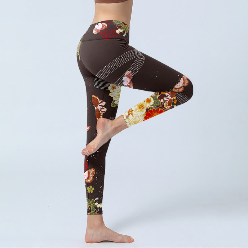 Buddha Stones花柄 バタフライ柄 プリント ジムレギンス レディース ヨガパンツ - image 5