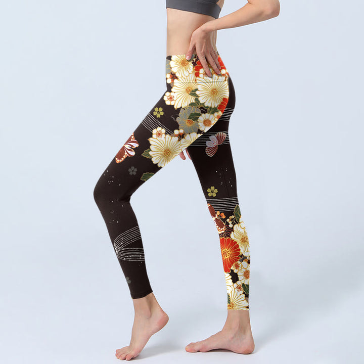 Buddha Stones花柄 バタフライ柄 プリント ジムレギンス レディース ヨガパンツ - image 3