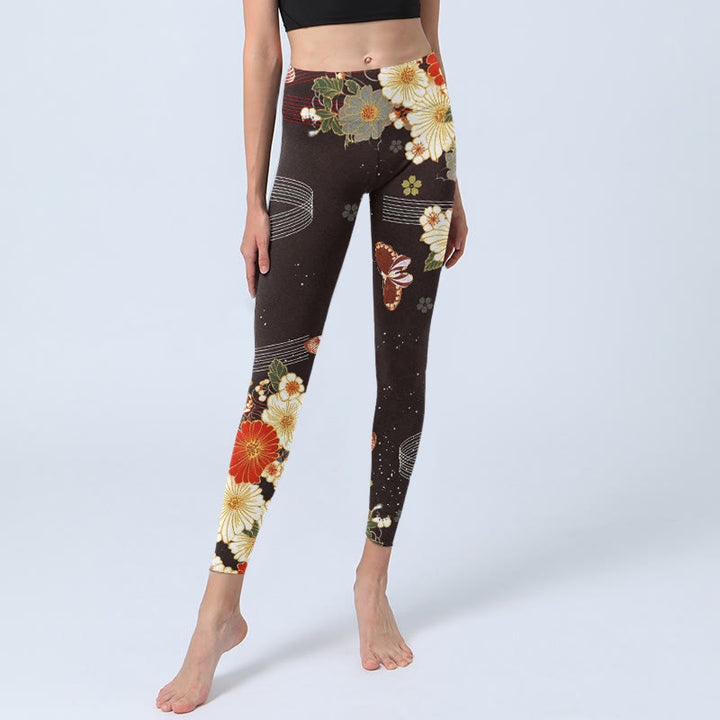 Buddha Stones花柄 バタフライ柄 プリント ジムレギンス レディース ヨガパンツ - image 6