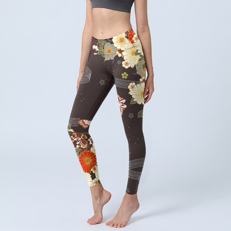 Buddha Stones花柄 バタフライ柄 プリント ジムレギンス レディース ヨガパンツ - サドルブラウン - US18、 UK/AU22、 EU50 (4XL) - image 1