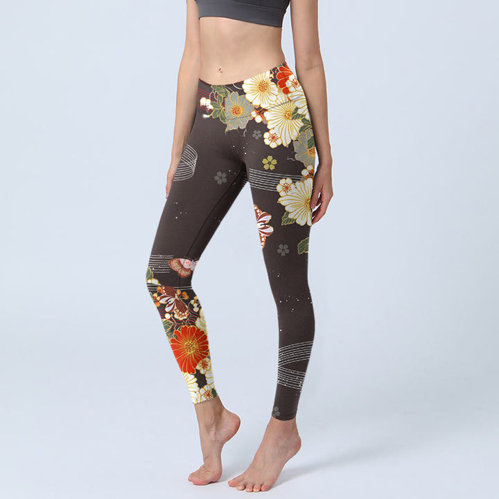 Buddha Stones花柄 バタフライ柄 プリント ジムレギンス レディース ヨガパンツ - サドルブラウン - US18、 UK/AU22、 EU50 (4XL) - image 1