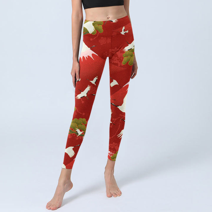 Buddha Stones、鶴、富士山、松の木柄プリントのジムレギンス、レディースヨガパンツ - image 5