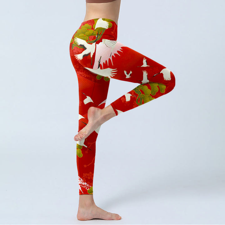 Buddha Stones、鶴、富士山、松の木柄プリントのジムレギンス、レディースヨガパンツ - image 5