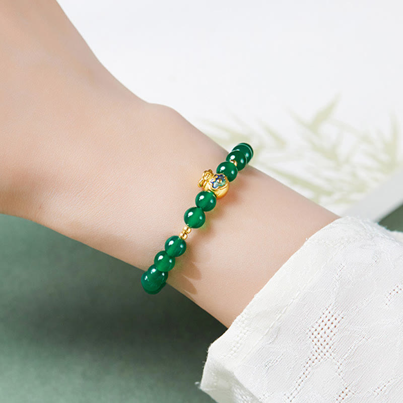 Buddha Stones999スターリングシルバー ラッキーバッグ グリーンカルセドニー カームブレスレット