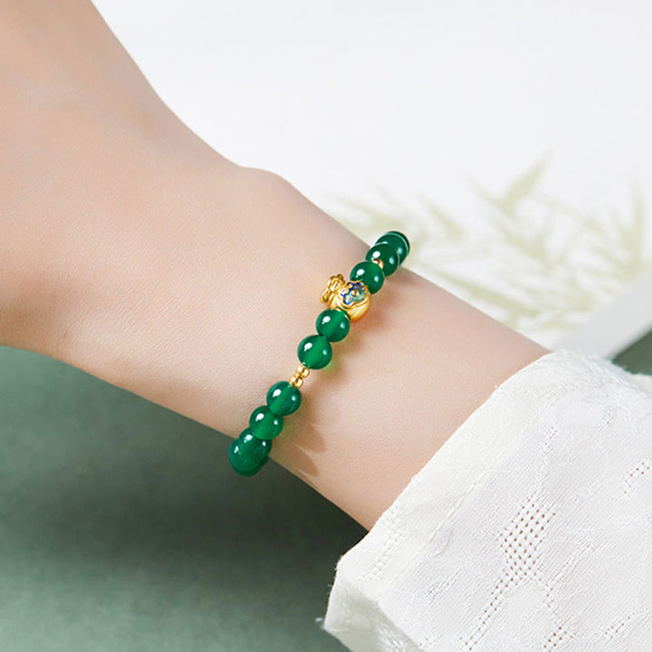 Buddha Stones999スターリングシルバー ラッキーバッグ グリーンカルセドニー カームブレスレット