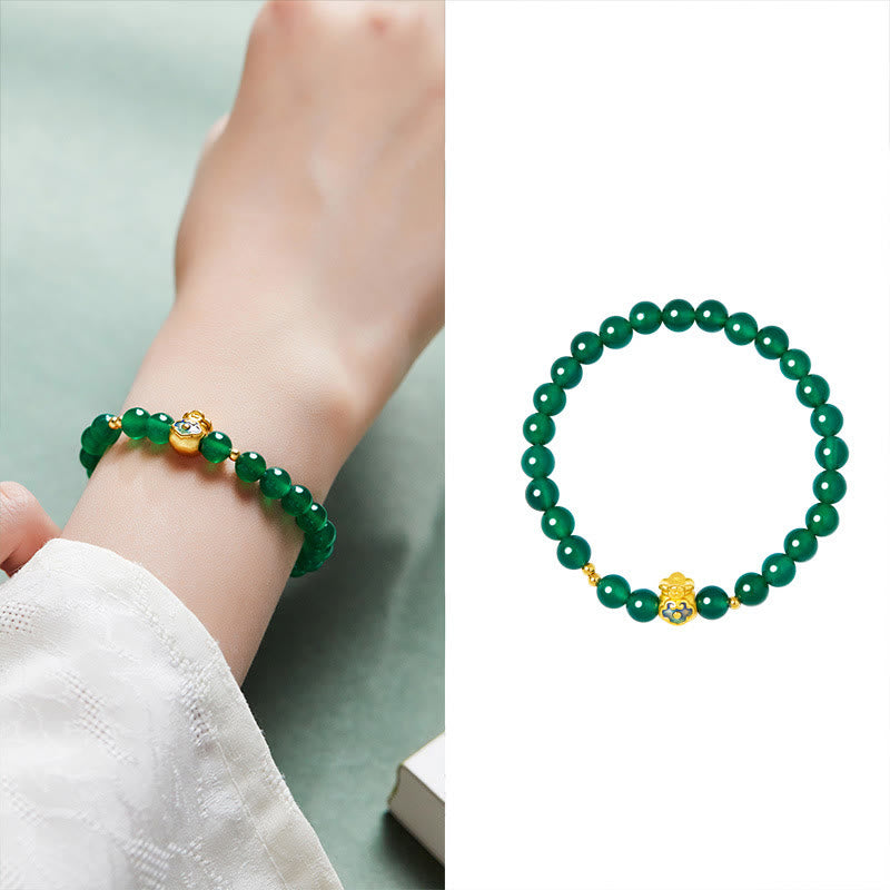 Buddha Stones999スターリングシルバー ラッキーバッグ グリーンカルセドニー カームブレスレット