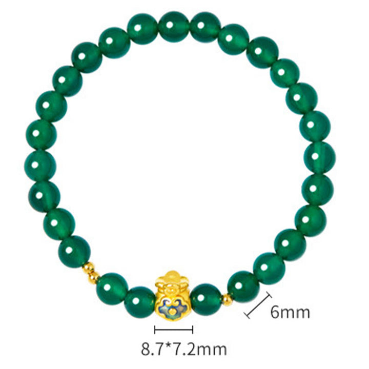 Buddha Stones999スターリングシルバー ラッキーバッグ グリーンカルセドニー カームブレスレット