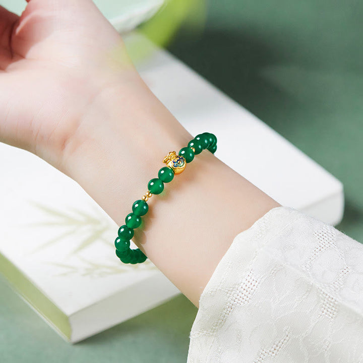 Buddha Stones999スターリングシルバー ラッキーバッグ グリーンカルセドニー カームブレスレット