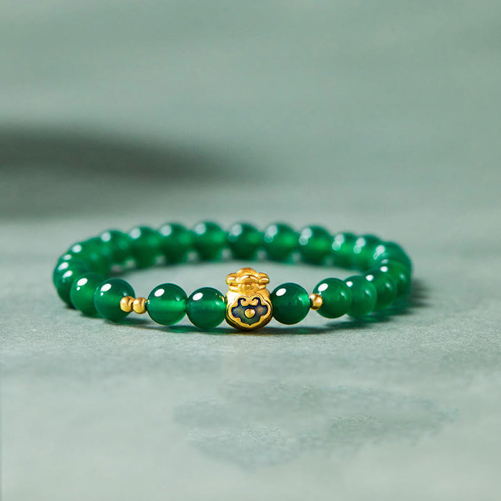Buddha Stones999スターリングシルバー ラッキーバッグ グリーンカルセドニー カームブレスレット