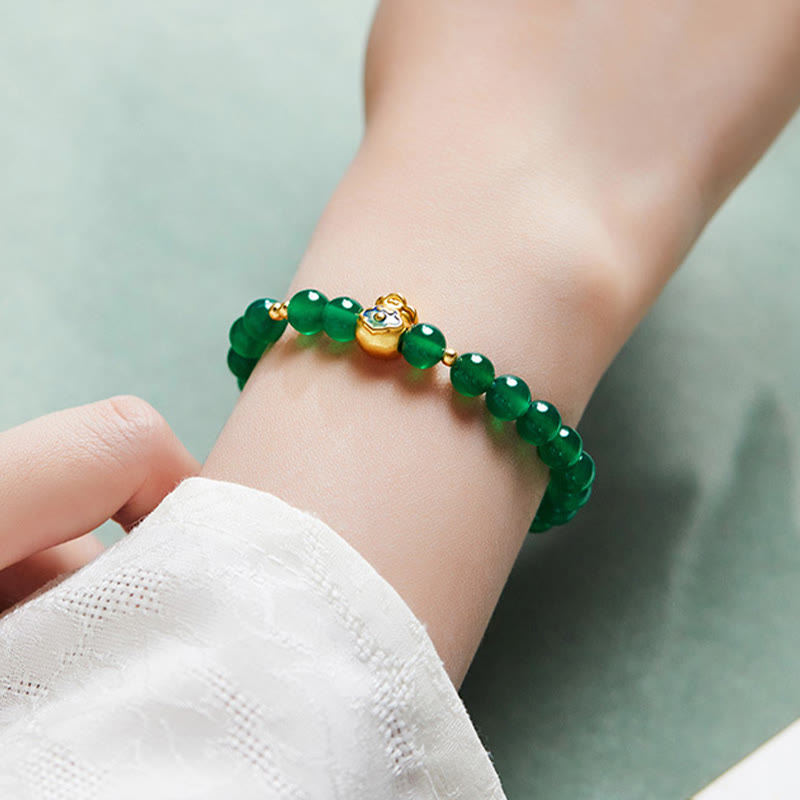 Buddha Stones999スターリングシルバー ラッキーバッグ グリーンカルセドニー カームブレスレット