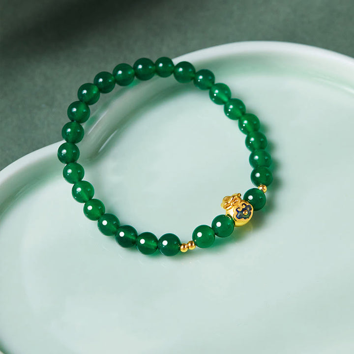 Buddha Stones999スターリングシルバー ラッキーバッグ グリーンカルセドニー カームブレスレット