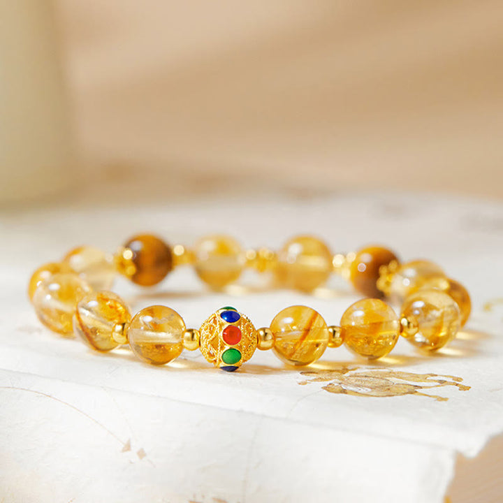 Buddha Stones925スターリングシルバー フーキャラクター シトリン タイガーアイ プロテクションブレスレット